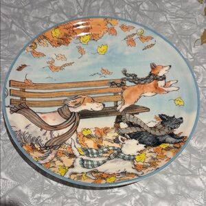 Vintage Pier 1 Autumn Park Bench Pups Plate